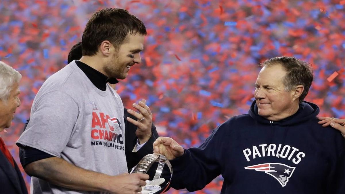 Quarterback Tom Brady (left) and coach Bill Belichick are making their seventh appearance together in the Super Bowl, guiding the Patriots to a 4-2 record in the NFL’s championship game.