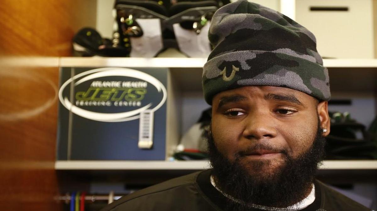 In this Jan. 4, 2016 file photo, New York Jets defensive tackle Sheldon Richardson talked with reporters.