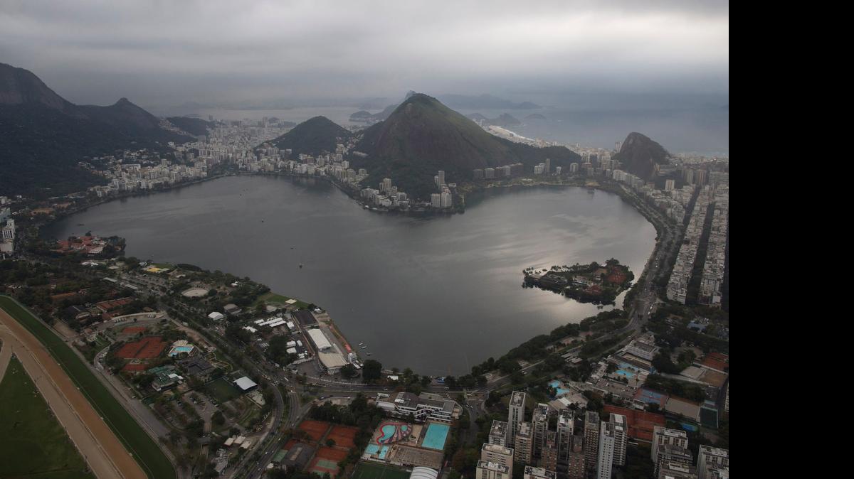 
This July 27, 2015 aerial photo shows the Rodrigo de Freitas Lake in Rio de Janeiro, Brazil. 
