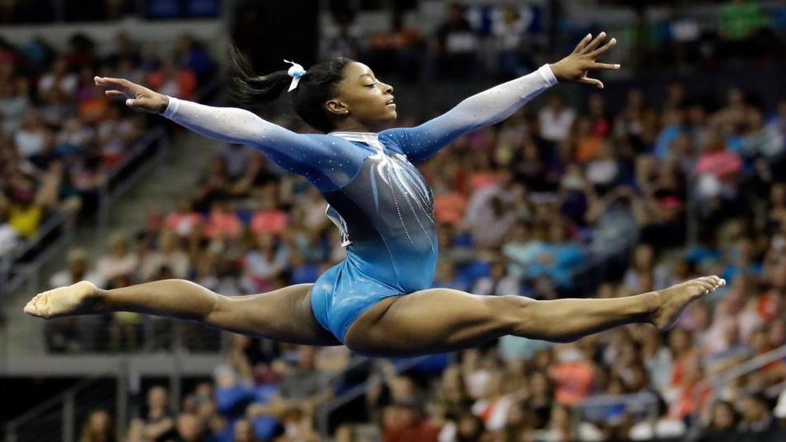 Simone Biles competed in the floor exercise Sunday at the U.S. women’s gymnastics championships in St. Louis.