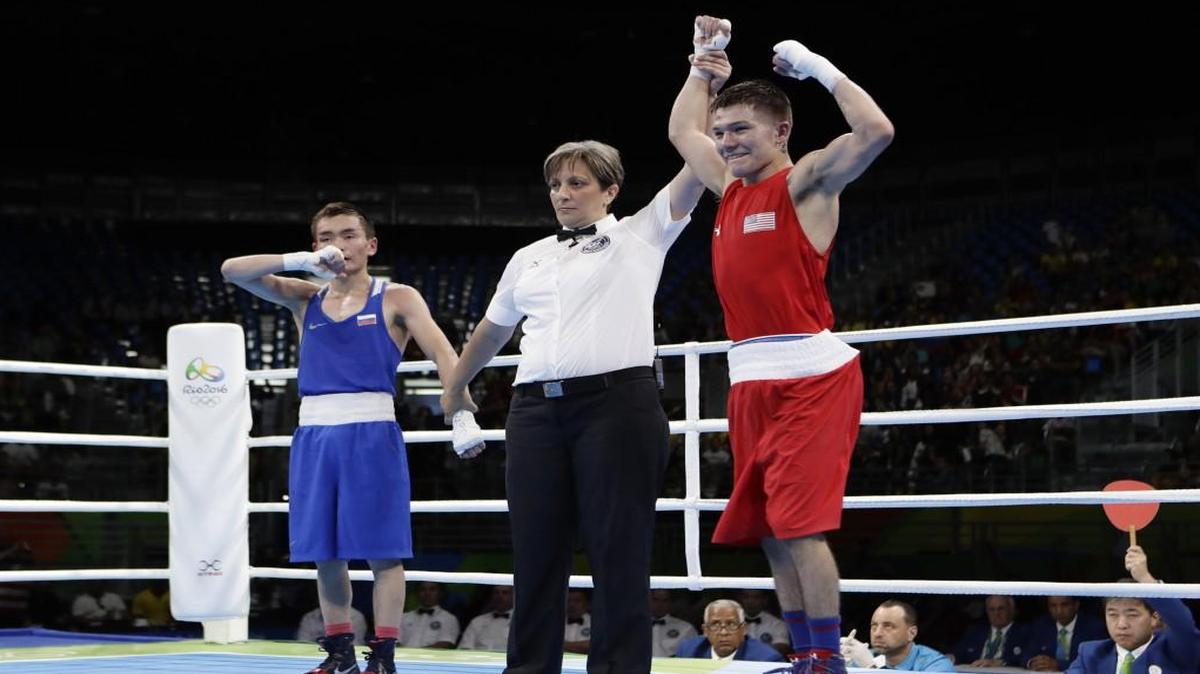 Nico Hernandez (right) was all smiles after beating Russia’s Vasilii Egorov on Monday in Rio de Janeiro.
