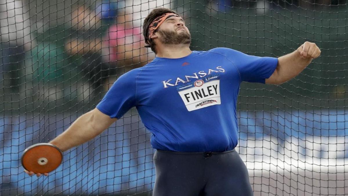 Mason Finley competed during the men’s discus throw final at the U.S. Olympic Track and Field Trials in July.