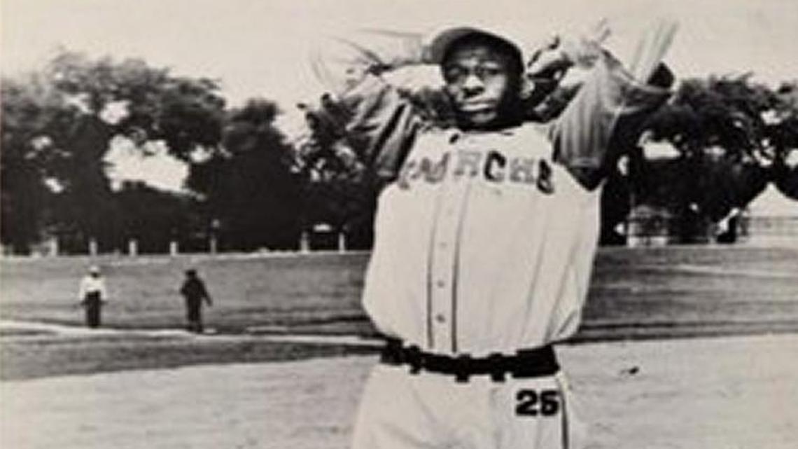 Satchel Paige pitched for the Kansas City Monarchs in Negro Leagues from 1942-1947.