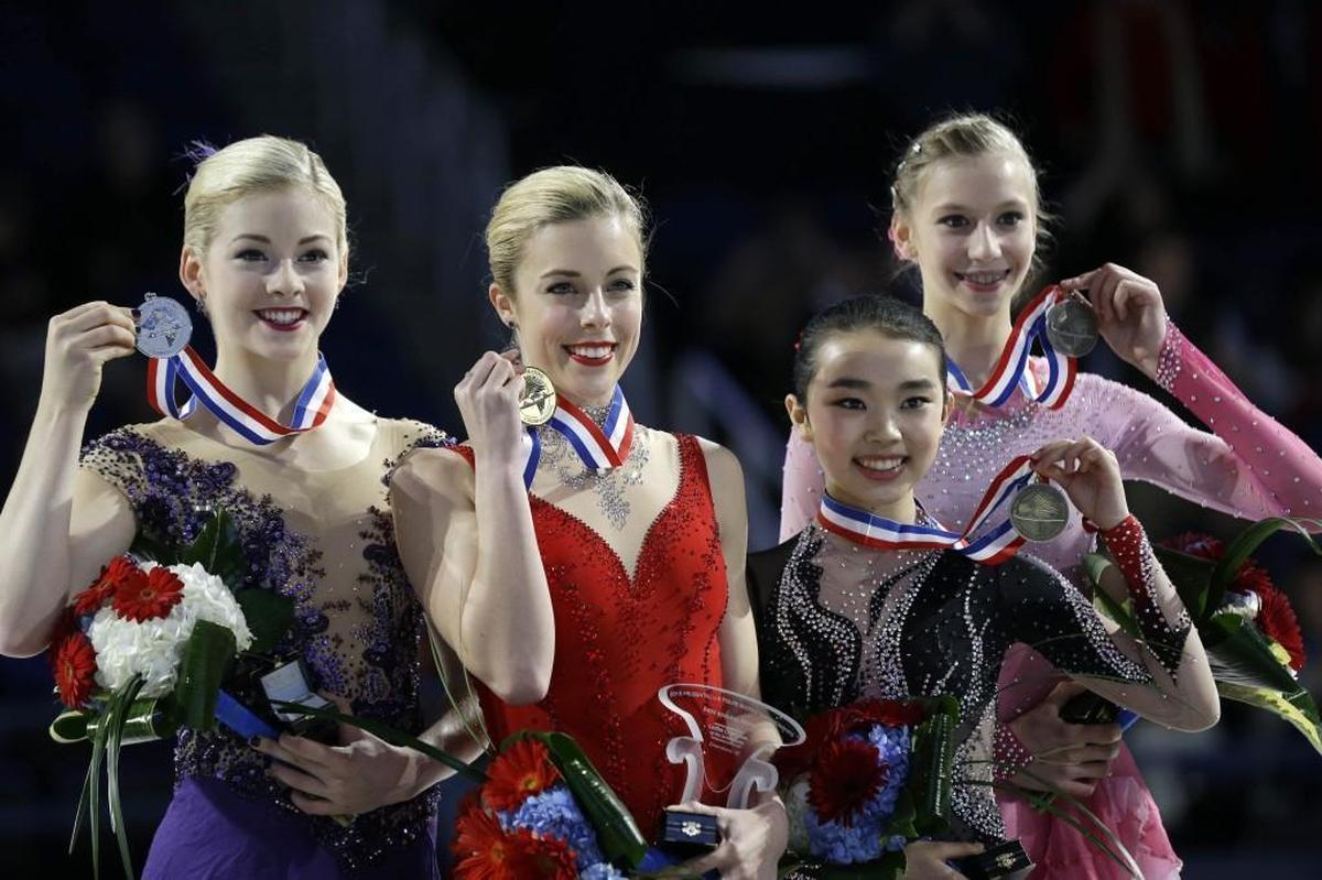 At the 2015 U.S. Figure Skating Championships, the top finishers in the women’s competition were, from left, Gracie Gold, who grew up in Springfield, Ashley Wagner, who once lived in Kansas City, Karen Chen and Polina Edmunds.