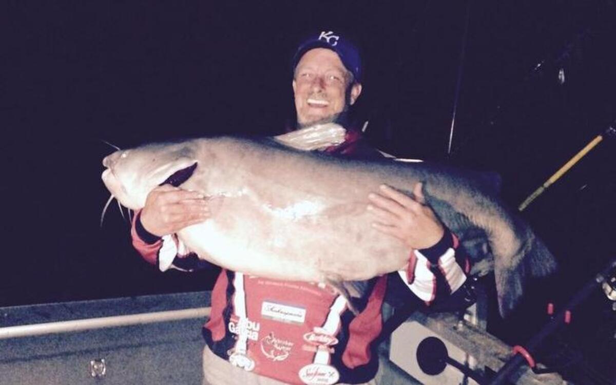 
Brad Kilpatrick had his hands full with an 82-pound blue catfish he caught and released recently on the Kansas River.
