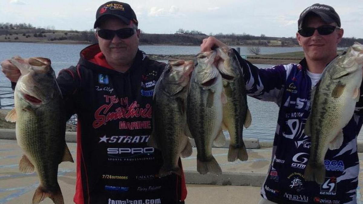 
Kyle Alsop (right) and his dad, Tom, often bring in big bags of bass when they compete in tournaments. Kyle is competing in the Carhartt Bassmaster College National Championship this week in Wisconsin. 
