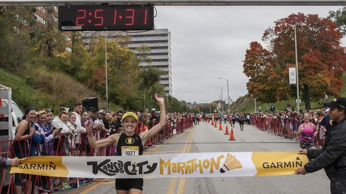 Brittany Charboneau won Saturday’s Kansas City Marathon women’s title with a time of 2 hours, 51 minutes, 32 seconds.