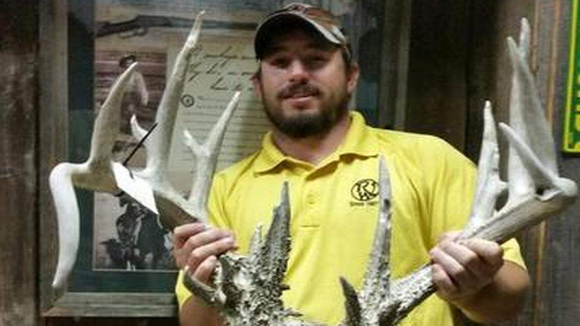 
Dusty Smart displayed the giant buck he shot two years ago but didn’t find until a week ago.
