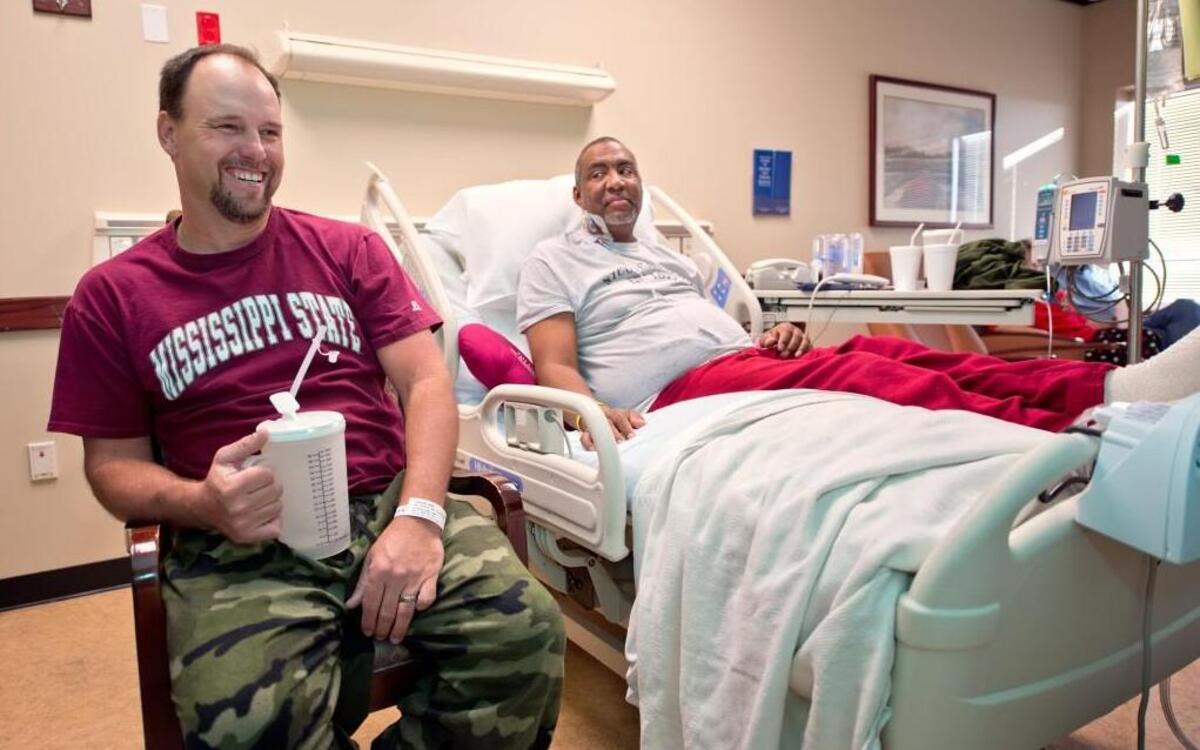 In 2012, Rob Robinson, left, of Starkville, Miss., and Gil Alexander of Nicodemus, Kan. spent time at the University of Kansas Hospital after Robinson donated one of his kidneys to the landowner whom he he met while hunting turkeys.