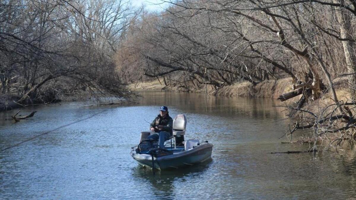 Bob Roberts of Salina, Kan., placed a cast on the brush-filled Cottonwood River, a tributary of Marion Reservoir in central Kansas.
