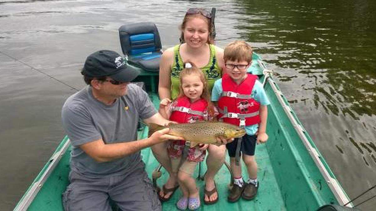 
Phil Lilley held a 5-pound brown trout his 2-year-old granddaughter Serenity Clark caught on a recent fishing trip at Lake Taneycomo. His grandson Jeriah, 4, also caught big trout. Lilley’s daughter and the kids’ mom, Sara Clark went along for the fun.
