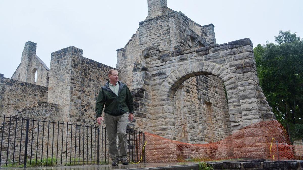 
Bill Bryan, director of Missouri State Parks, explored the ruins of a castle during a hike at Ha Ha Tonka State Park on the Lake of the Ozarks.
