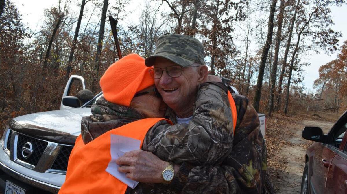 Patricia Ward hugged her boyfriend, Tom Beaver, after she shot her first deer.