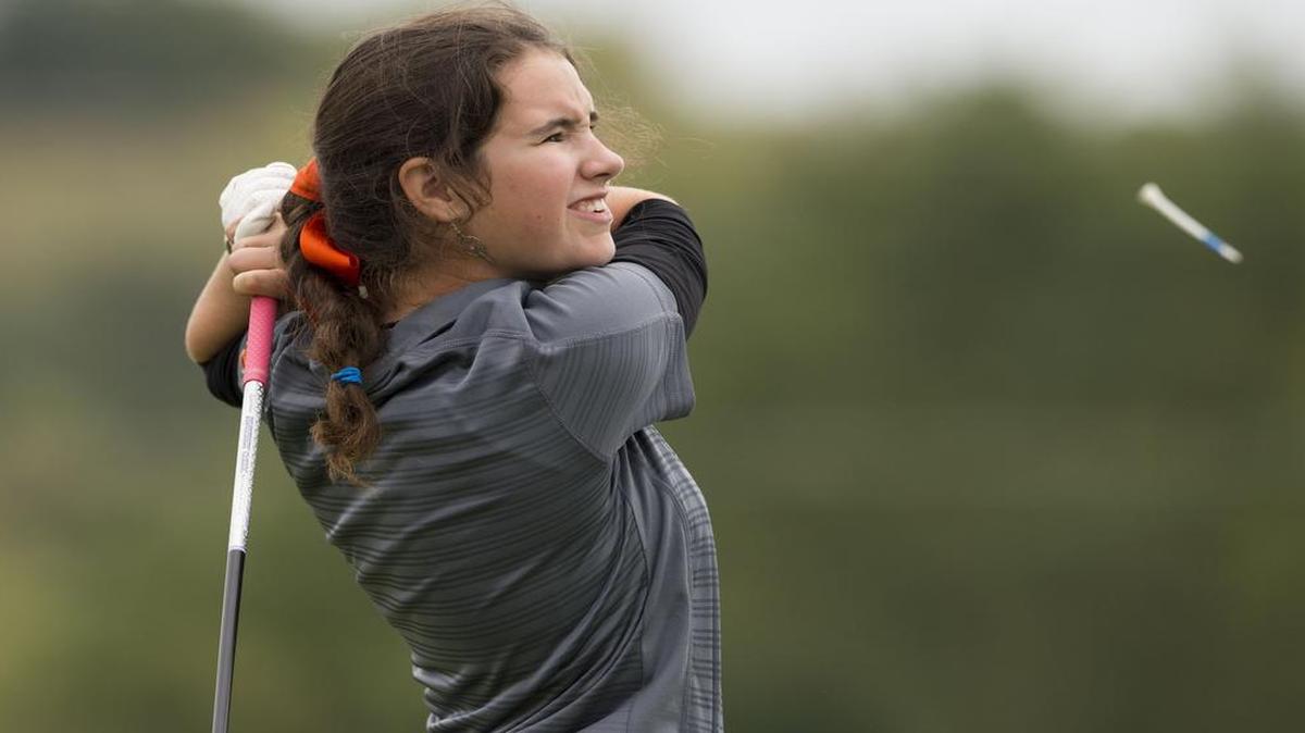
Platte County High School’s Jessalyn Shipp watches her shot soar off of the No. 10 tee on Monday at the Missouri Class 2, Sectional 4 tournament at Adams Pointe Golf Club. Shipp placed 15th and advances to next week’s state tournament.
