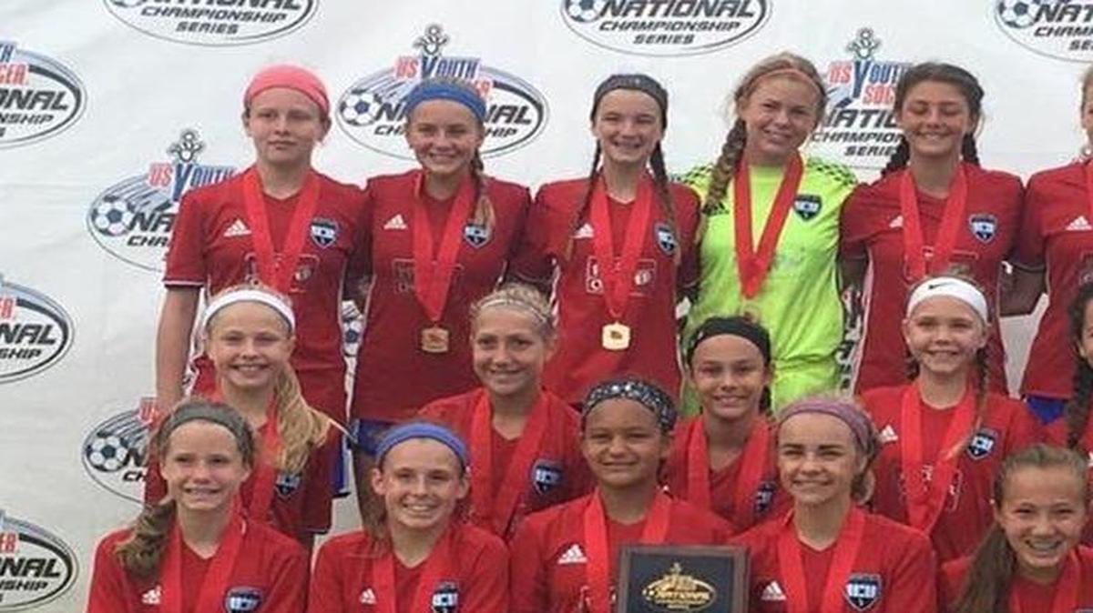 Sporting Blue Valley’s 13U girls soccer team will play for a national championship this month in Frisco, Texas. The team consists of (back row, from left) Bailee Dull, Kendal Radke, Elly Cook, Bailey Laplante, Connor Rylance, Emily Minard, coach Steven Davies (middle row, from left) Abby Fries, Jane Hansen, Iliana Wurzbacher, Addy Lang, Kenzie Hammontree (front row, from left) Sophie Brous, Anna Golian, Hannah Glynn, Reiss Wood, Mia Yang and Reagan Priest.
