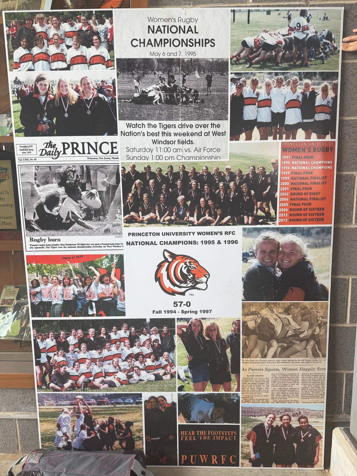 Angie Long, née Knighton (center), won two national titles with Princeton’s women’s club rugby program. 10 of her teammates are expected to be in attendance for Friday’s international women’s rugby doubleheader at CPKC Stadium.