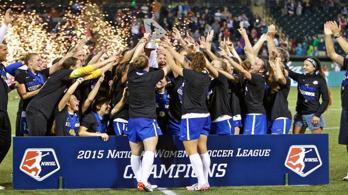 
FC Kansas City celebrated with the trophy after Thursday’s NWSL soccer championship match in Portland, Ore. FC Kansas City won the match 1-0.
