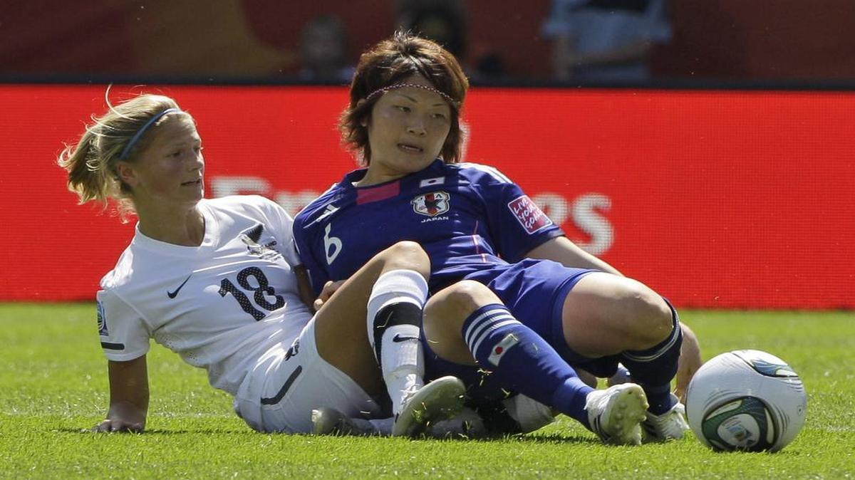 New Zealand National Team player Katie Bowen (left) and Japan’s Mizuho Sakaguchi battled for soccer ball during a match in the Women’s World Cup in June, 2011, in Germany. Bowen was FC Kansas City’s first draft pick on Friday in the NWSL college draft.