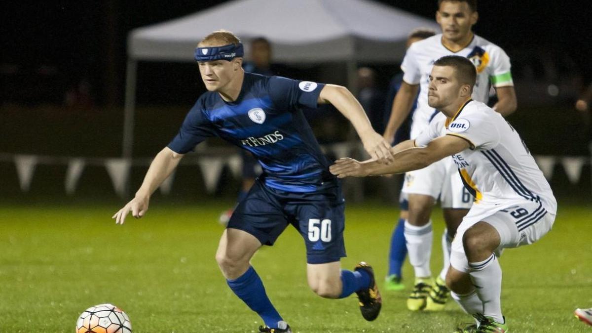 Kris Tyrpak (left) helped the Swope Park Rangers beat the LA Galaxy II in the first round of this season’s United Soccer League Playoffs.