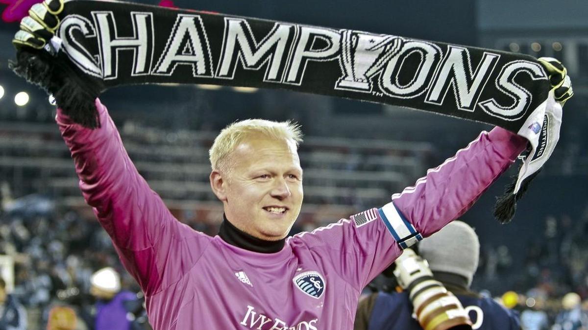 Former Sporting KC goalkeeper Jimmy Nielsen celebrated after the 2013 MLS Cup.