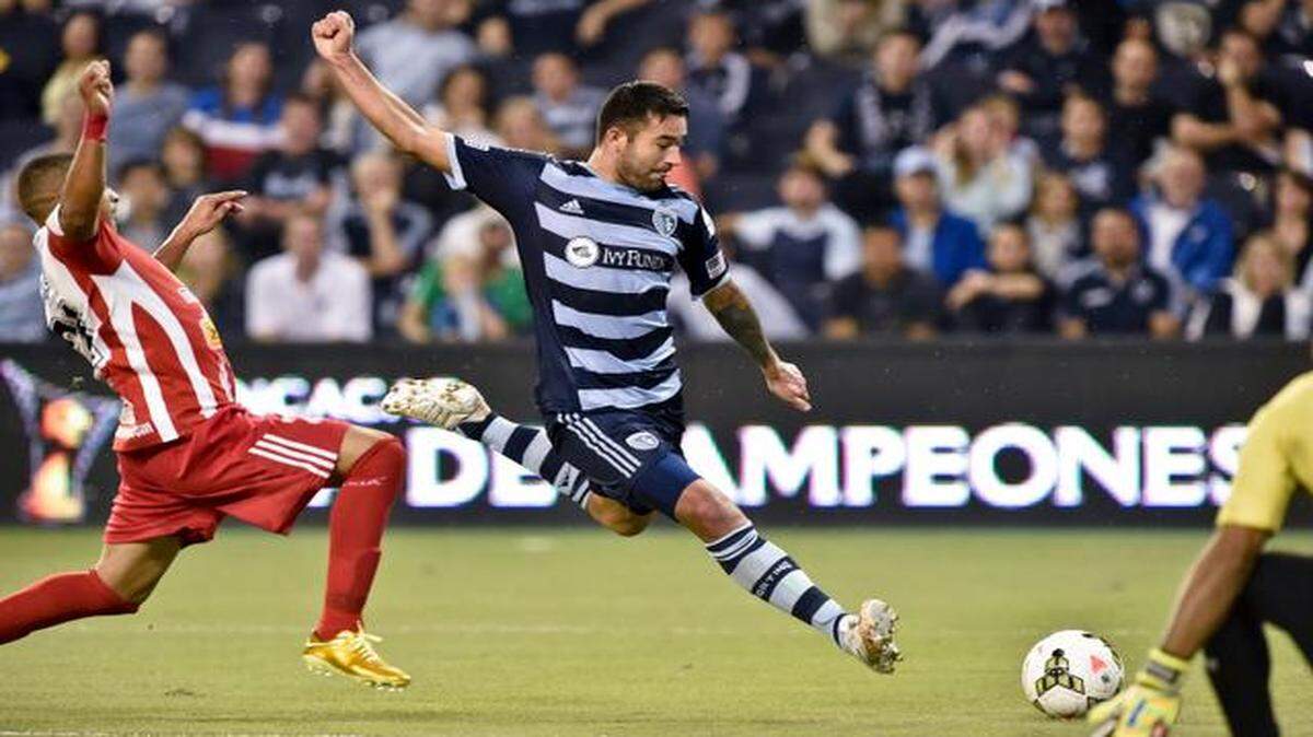 
Sporting KC forward Claudio Bieler (16) aimed for the goal in a CONCACAF Champions League group stage soccer match against Real Esteli on Tuesday night at Sporting Park. Bieler scored twice in the match as Sporting KC won 3-0.
