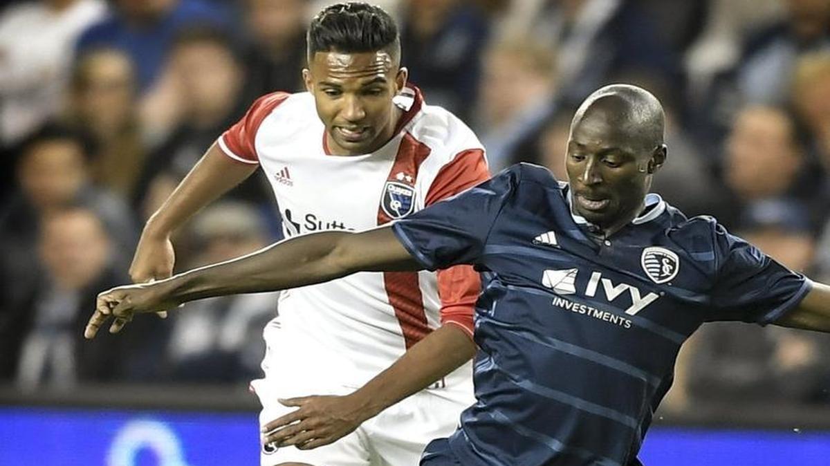 Sporting Kansas City defender Ike Opara (right) ranks in the top 10 among MLS defenders this season in duels won, recoveries, aerials won, interceptions and tackles won.