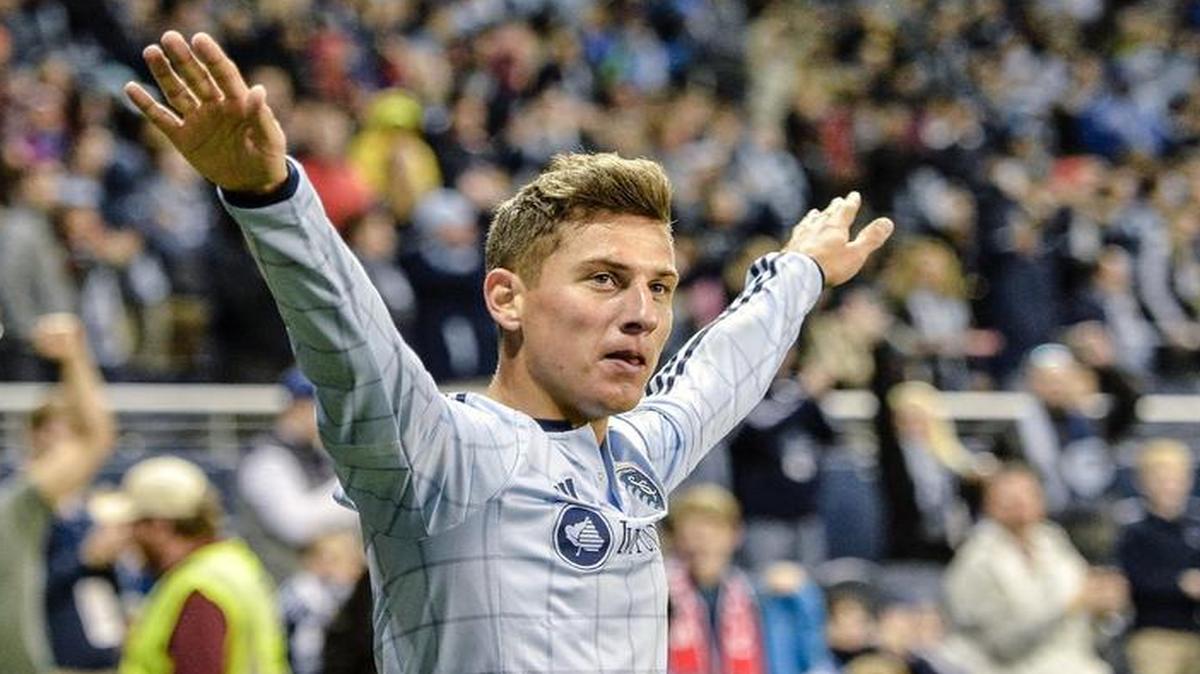 
Sporting Kansas City forward Krisztian Nemeth celebrated after scoring a goal during a game in April.
