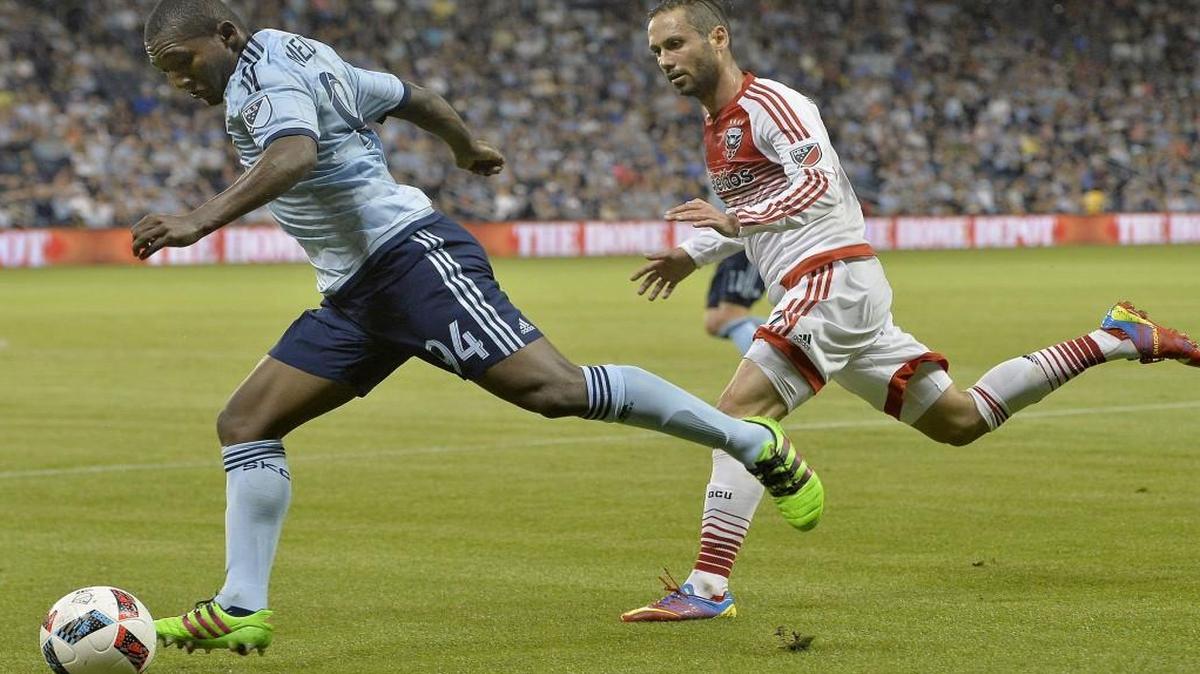 Sporting Kansas City’s Jimmy Medranda (left) during a game last season.