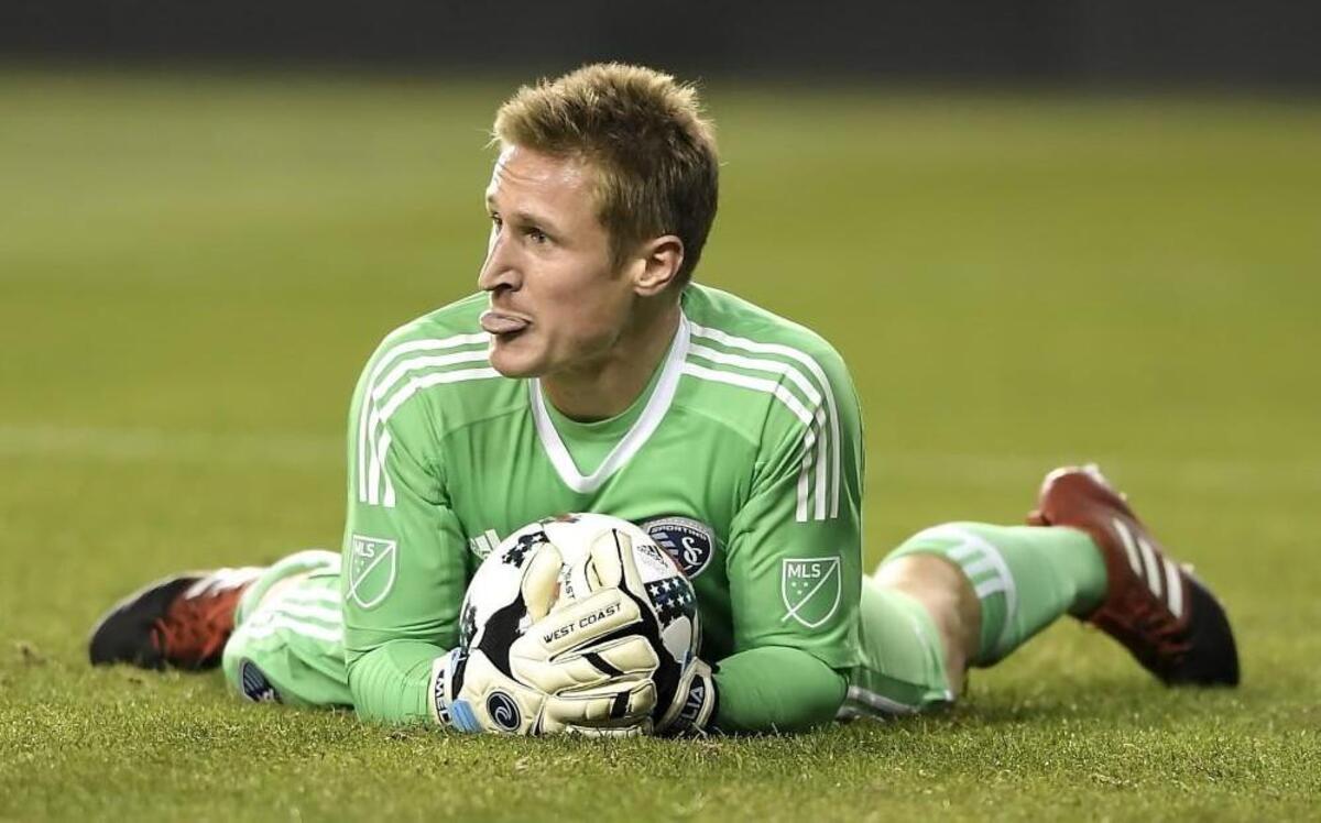 Sporting Kansas City goalkeeper Tim Melia stuck out his tongue during a game against San Jose earlier this season.
