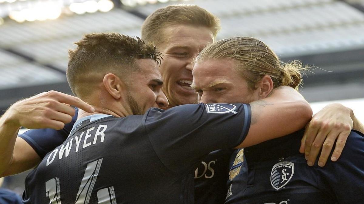 It was all smiles for Sporting Kansas City’s Dom Dwyer (14), Matt Besler, center, Jacob Peterson and company last week.