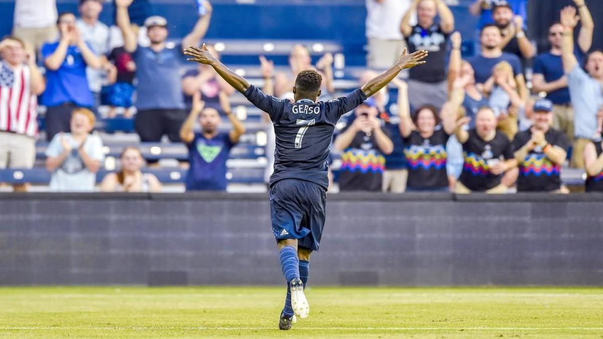 Sporting Kansas City forward Gerso Fernandes celebrated after scoring a goal earlier this season.