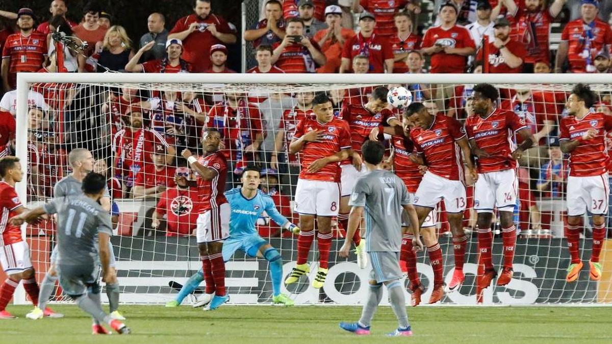 FC Dallas blocks a penalty kick during the second half against Minnesota United in Frisco, Texas, on April 8.
