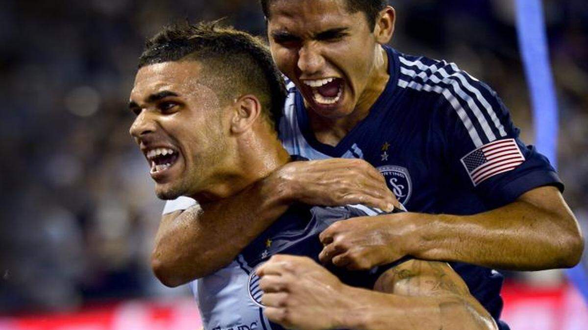 
Dom Dwyer (left) celebrated a goal with teammate Igor Juliao during a game against Toronto FC in May.
