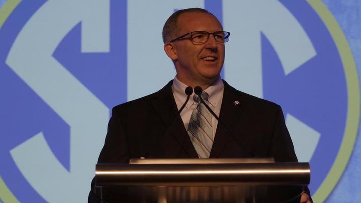 
SEC Commissioner, Greg Sankey, spoke at the Southeastern Conference NCAA college football media days on Monday in Hoover, Ala.
