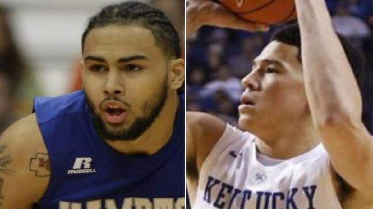 
Sons Quinton Chievous (left) and Devin Booker decided not to follow in their fathers’ footsteps. Both elders played for Mizzou; Chievous’ Hampton team and Booker’s Kentucky squad square off Thursday night in Louisville, Ky.
