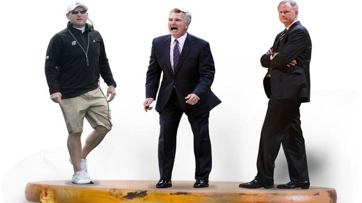 From left: Kansas football coach David Beaty, Kansas State basketball coach Bruce Weber and Missouri basketball coach Kim Anderson