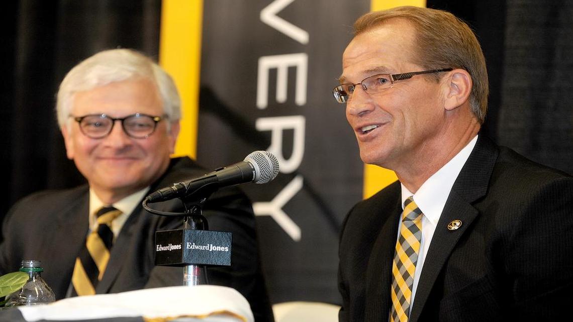 Jim Sterk, right, and was named University of Missouri Athletic Director on Aug. 11, 2016, at the Columns Club in Memorial Stadium in Columbia, Mo.