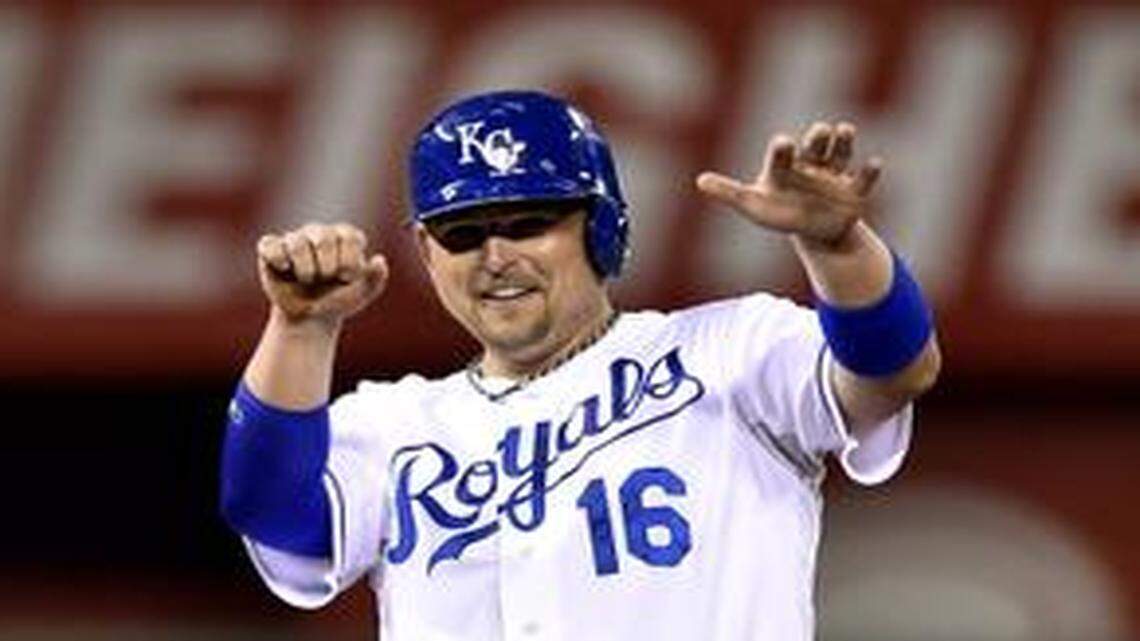 
Billy Butler revved it up after stealing second against the Los Angeles Angels in the ALDS.
