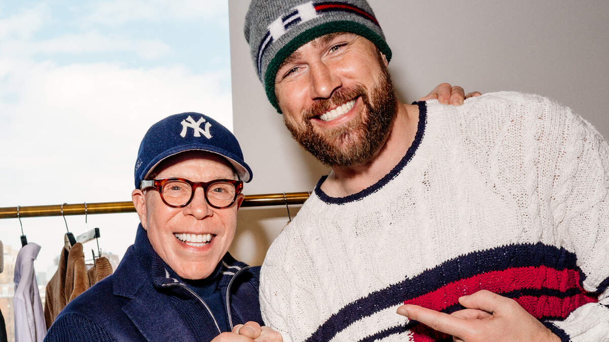Travis Kelce, right, with designer Tommy Hilfiger. Kelce is a global brand ambassador and creative collaborator for the fashion label, which has teased that Kelce might make an appearance at New York Fashion Week in September.
