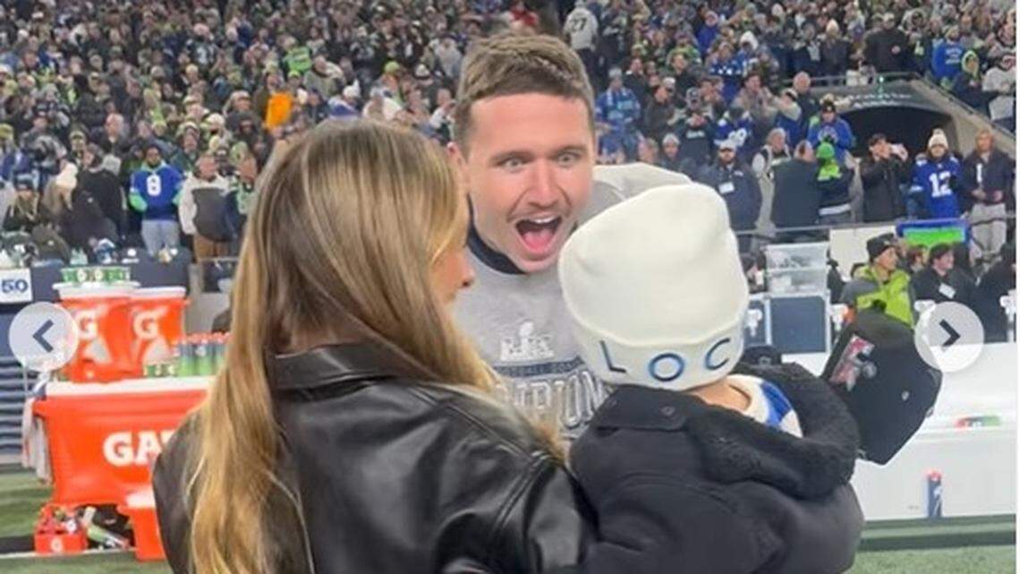 Quarterback Drew Lock celebrated the Seahawks’ Super Bowl berth with his wife, Natalie, and their 2-year-old son, Layton.