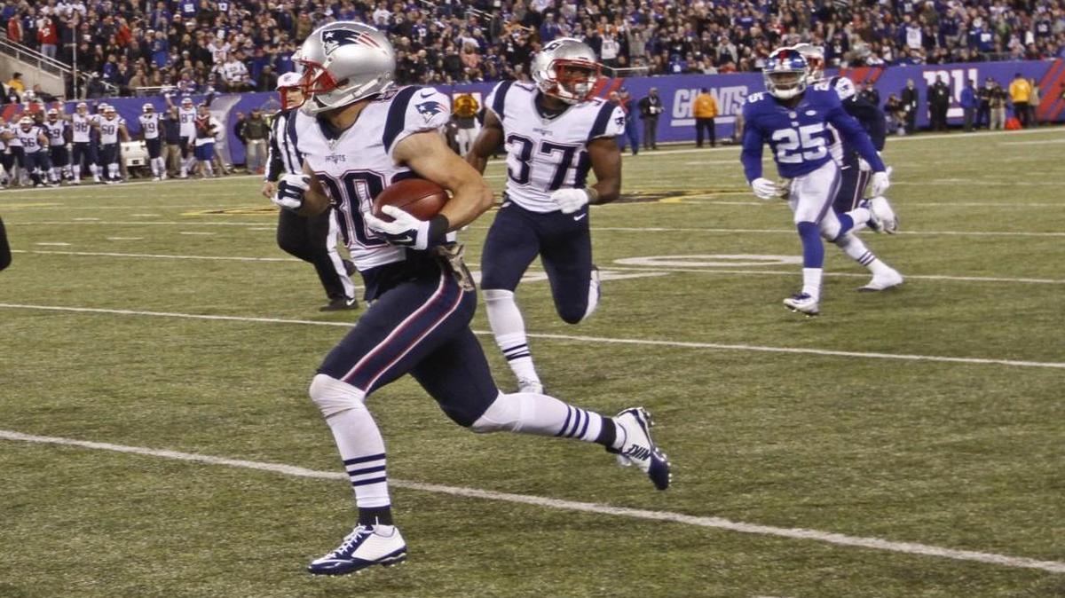 New England’s Danny Amendola was on his way to the end zone on a punt return, but ...