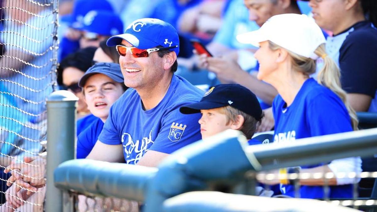 Actor Rob Riggle watched the Kansas City Royals spring-training game with this family at Surprise Stadium on Monday in Surprise, Ariz.