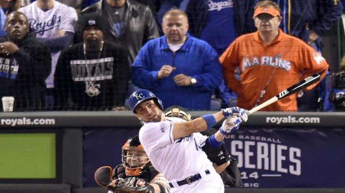 
Laurence Leavy, aka “Marlins Man” had a great view of the Kansas City Royals at World Series games at Kauffman Stadium.

