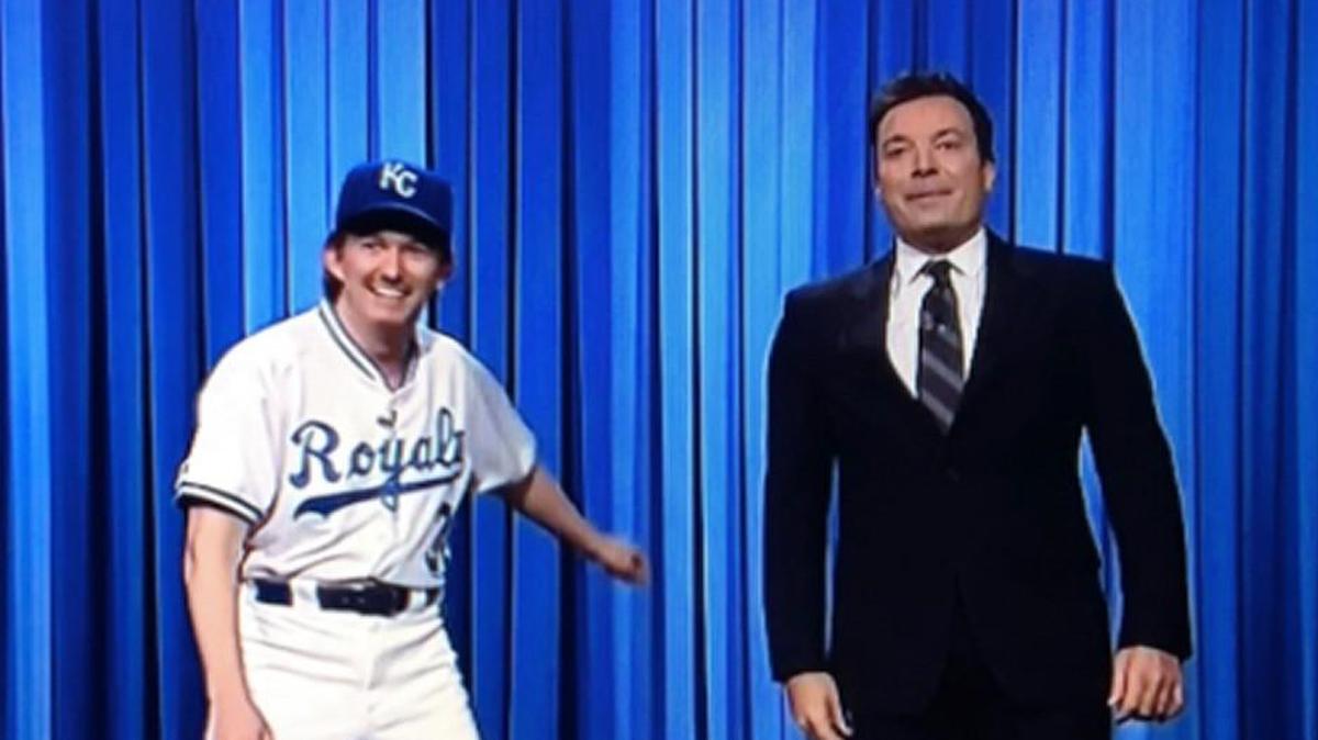 A Bret Saberhagen impersonator with Jimmy Fallon.