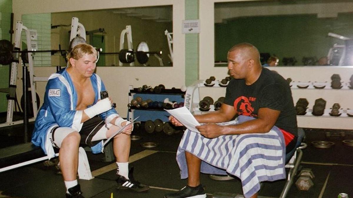 
Actors studied their lines on the set of the movie about the life of Tommy Morrison.

