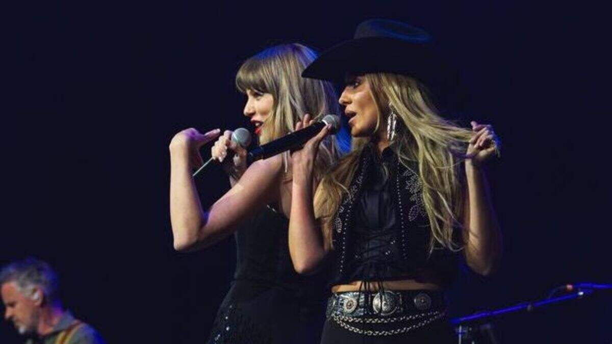 Taylor Swift with Lainey Wilson at Sports Illustrated and Tight End University’s Tight Ends & Friends Presented by Reese’s.