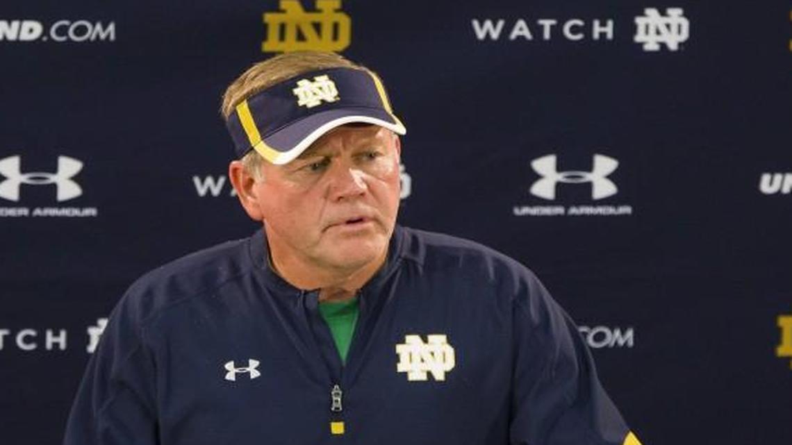 In this Aug. 24, 2016 file photo, Notre Dame football coach Brian Kelly spoke during a news conference in South Bend, Ind.