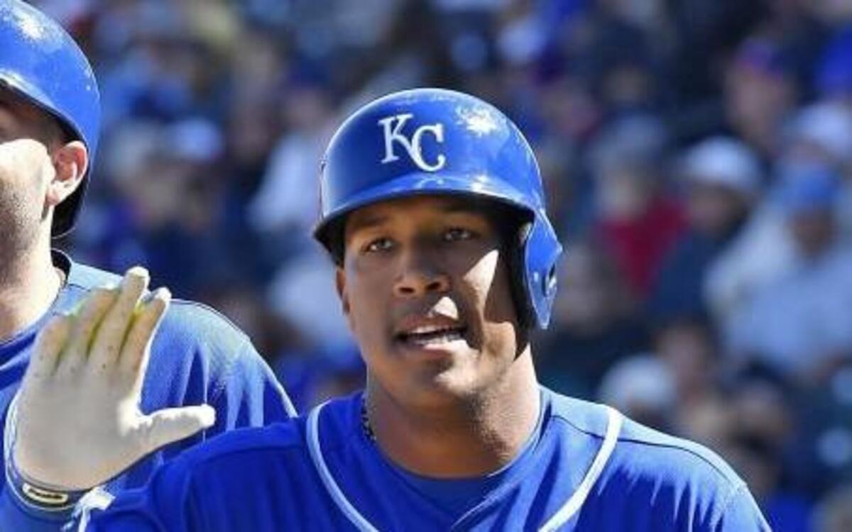 Kansas City Royals catcher Salvador Perez was congratulated by Alex Gordon and Eric Hosmer after Perez hit a three-run at spring training.