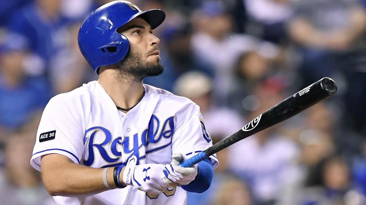 Kansas City Royals first baseman Eric Hosmer watched his two-run home run in the fifth inning of Friday’s game against the Cleveland Indians at Kauffman Stadium.