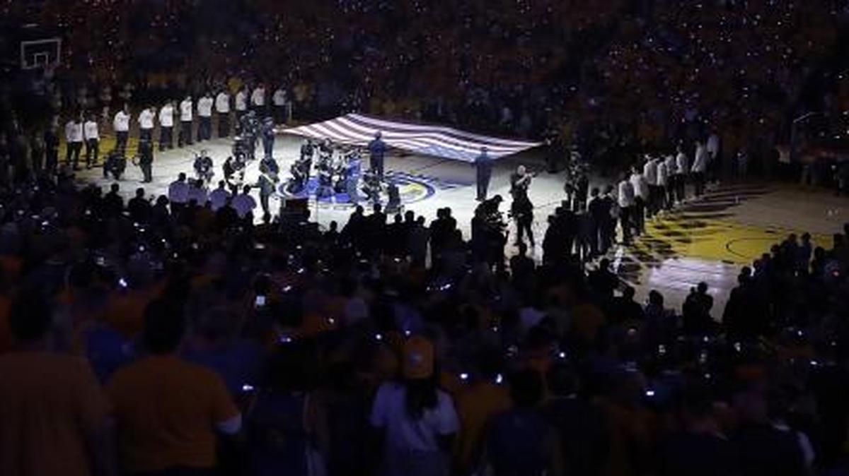 Carlos Santana performed the national anthem before Game 2 of the NBA Finals on Sunday.